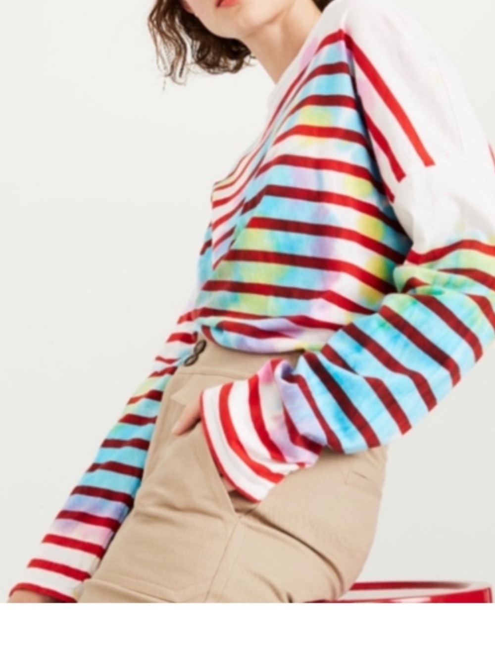 La Ligne x J.Crew Charlotte Tie-Dye Striped Long Sleeve Tee Top Size XS
